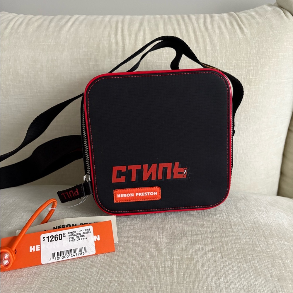 NWT Heron Preston CTNMB Black Coral Red Cube Bag
